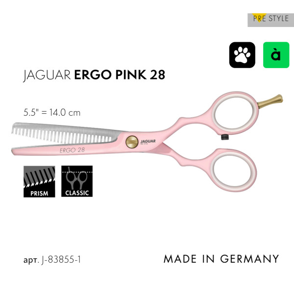 Филировочные ножницы Jaguar Pre Style Ergo Pink, 5.5", 28 зубцов