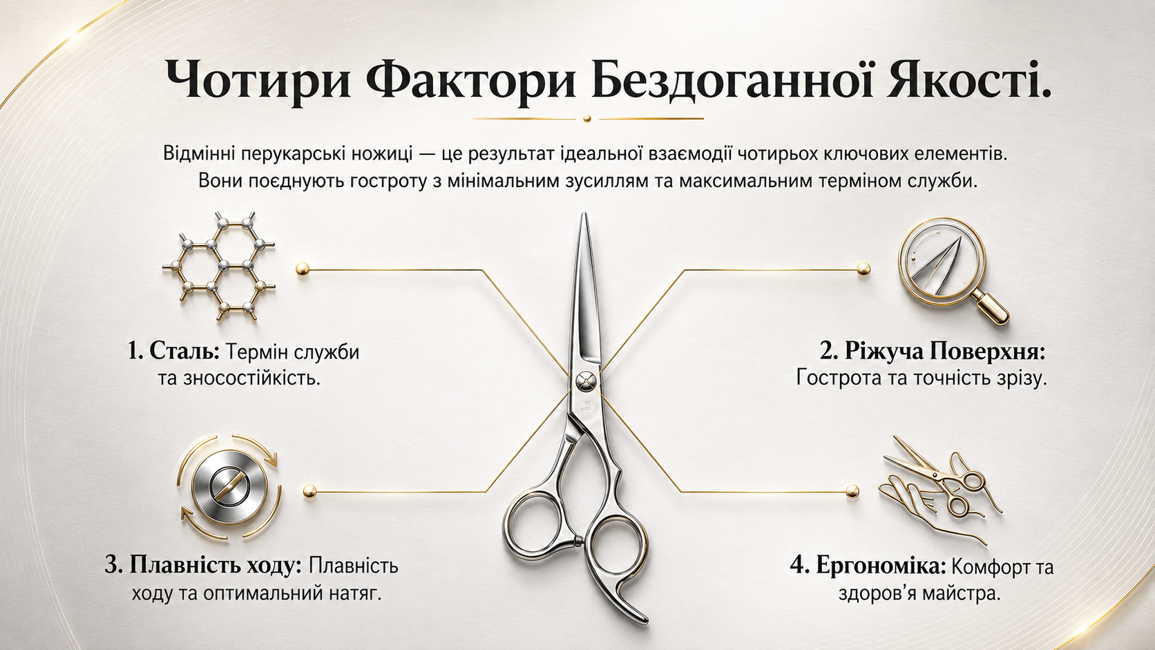 Чотири фактори бездоганної якості перукарських ножиць